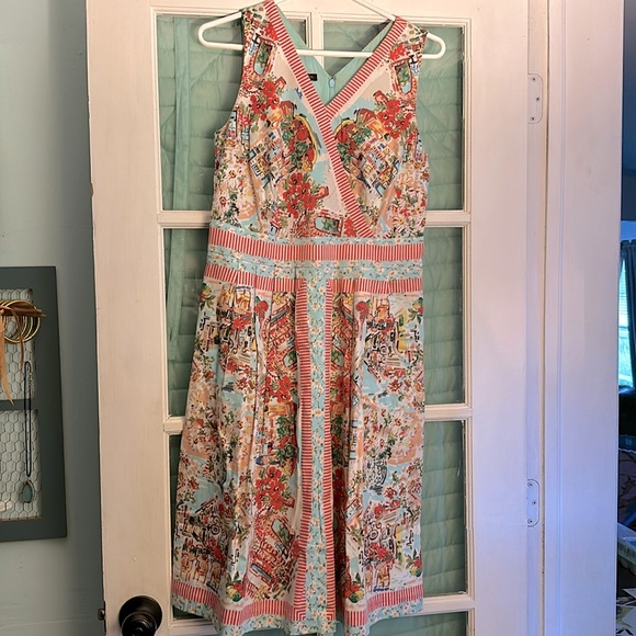 Talbots Midi Dress with Cityscape and Floral Print - Picture 1 of 6
